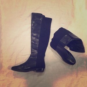 Knee high boots - leather with stretch back